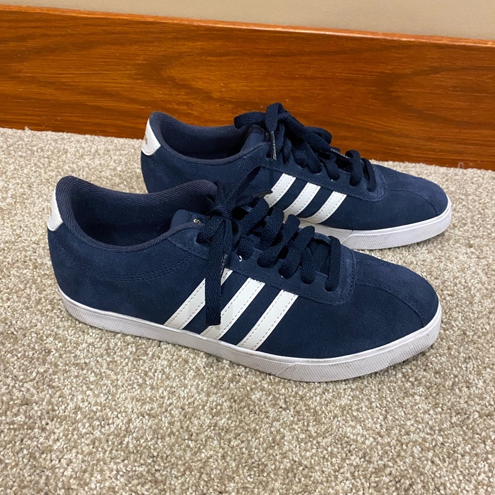 Adidas Ortholite Float Boys 7 Tie Shoes Trendy Navy Blue White Sneakers